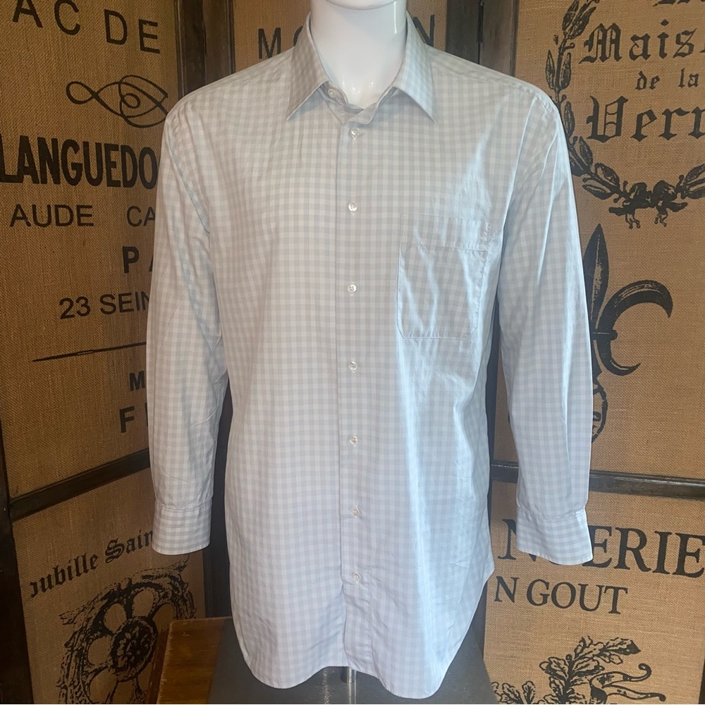 Brioni Plaid Dress Shirt, 17.5-44, Made in Italy
